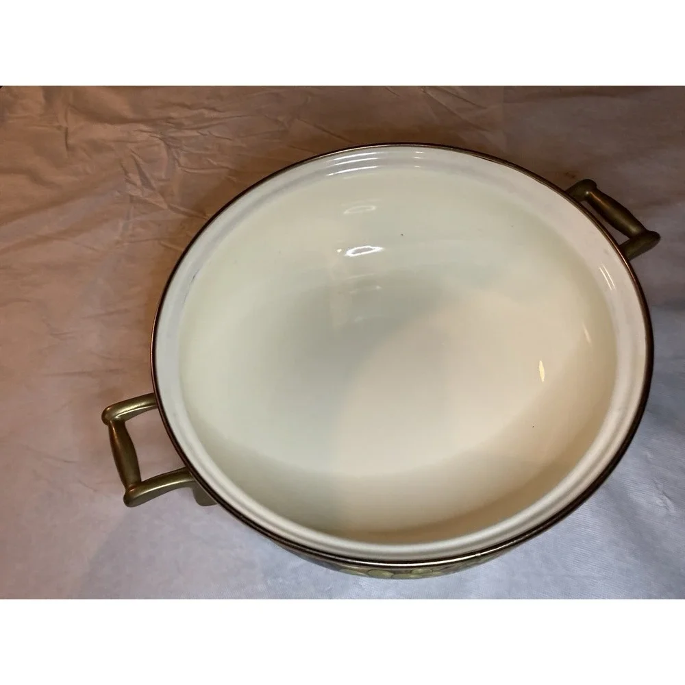 Vintage Enamelware Covered‎ Casserole Dutch Oven Fruit Cornucopia  10.5